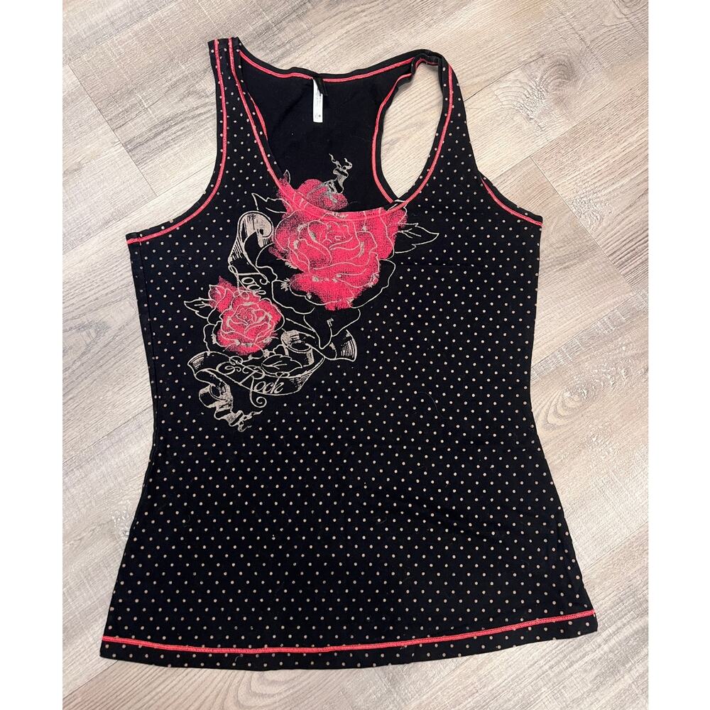 Vtg Y2K Express Intimates Polka Dot Rose Graphic Tank Top